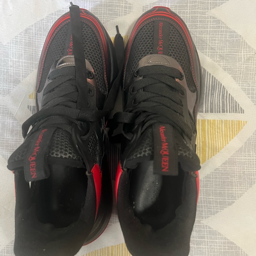 Alexander McQueen Black and Red Mesh Sneakers